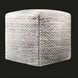 Modern woven light gray cube pouf made from recycled PET yarn with a knife-edge finish.