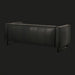 Surya Dylan sofa, charcoal top-grain leather with vertical stitching and a black painted iron base.