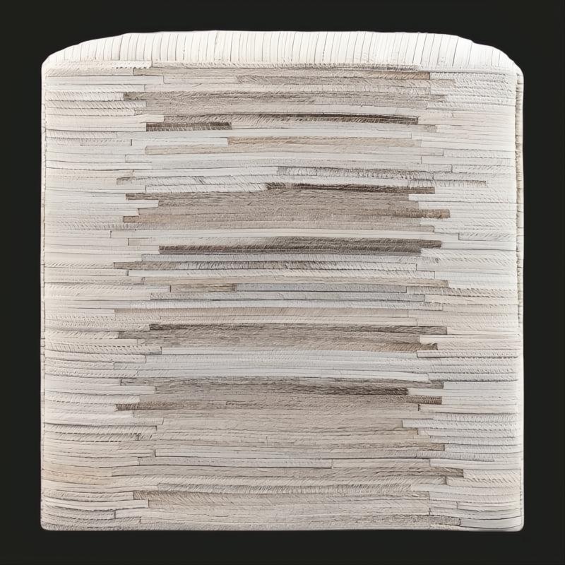 Cream hair-on-hide Surya Zander pouf with a modern square silhouette and textured striped pattern.