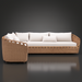 Marvella Left Arm Sectional with light brown woven base and white cushions.