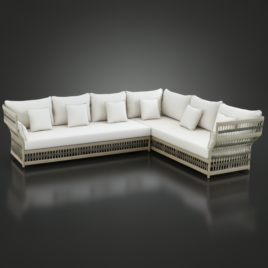 Winder Sectional Left Arm in cream Sunbrella acrylic with an aluminum base, ideal for indoor/outdoor lounging.