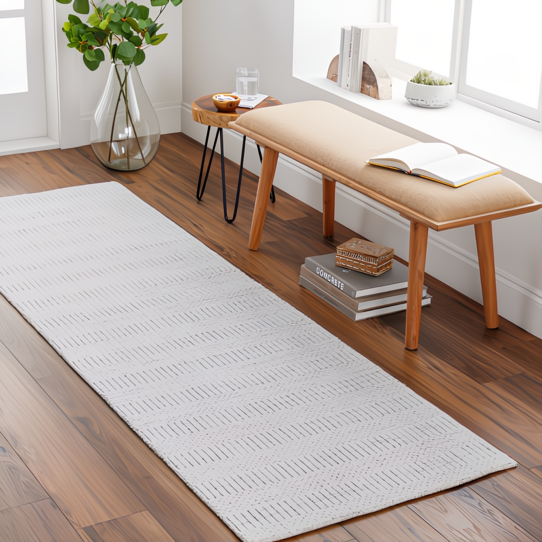 Surya Hickory HCK-2302-P runner rug in light beige, gray, and charcoal recycled PET yarn.