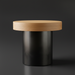 Surya Russula end table with a round brown oak top and a metallic nickel iron base.