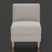 Light gray upholstered banquette chair with natural ash wood base and side cut-out detail.