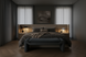 Teal upholstered Surya Cascadia Bench with pine base, 60"W, in a modern bedroom setting.