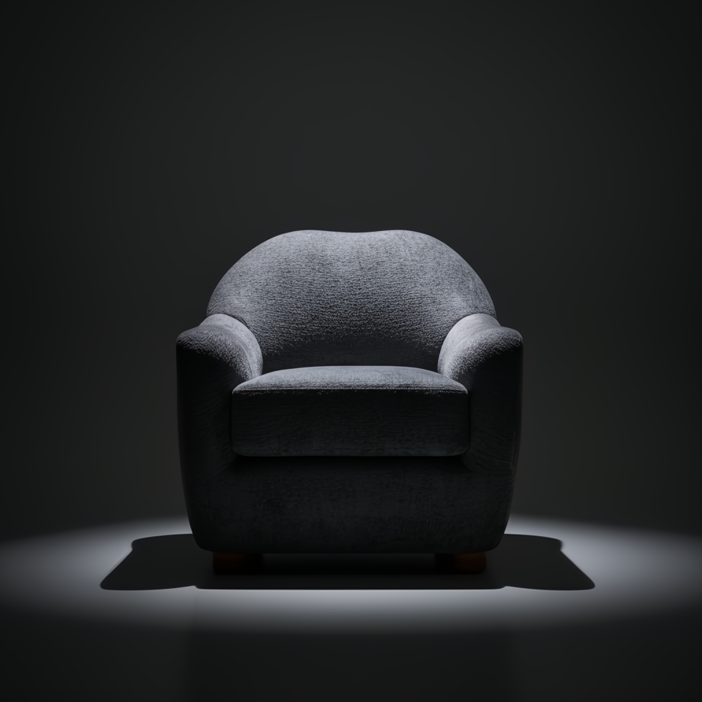 Surya Perch Accent Chair, a minimalist modern medium gray polyester chair with a brown rubber wood base.