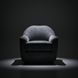 Surya Perch Accent Chair, a minimalist modern medium gray polyester chair with a brown rubber wood base.