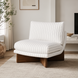 Surya Rosalia Accent Chair with wheat striped polyester upholstery and a dark wood base.
