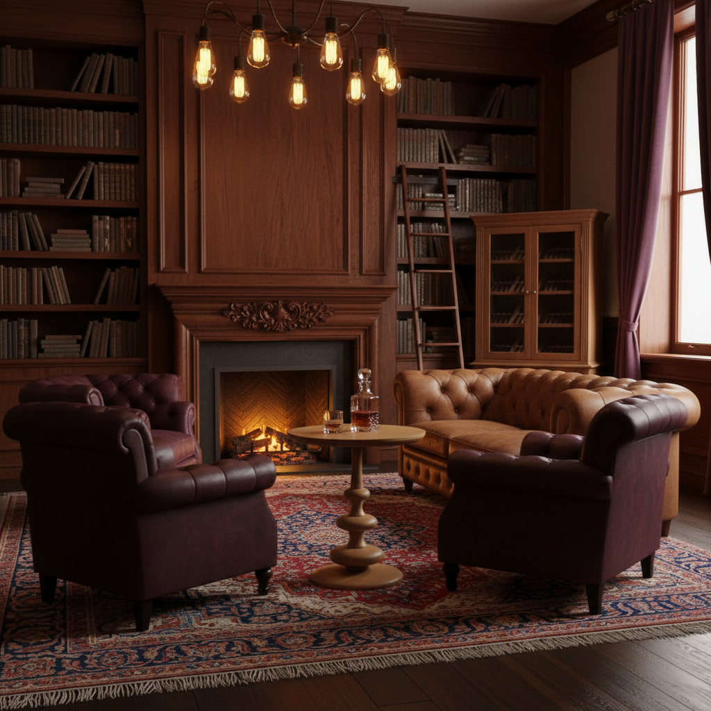Surya Adour round end table with a brown oak veneer top and sculptural oak base.