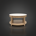 Surya Rosemary 32" round coffee table with white marble top and natural mango wood base.