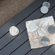 Black powder-coated aluminum Surya Antibes outdoor coffee table with a tic-tac-toe game and coasters.