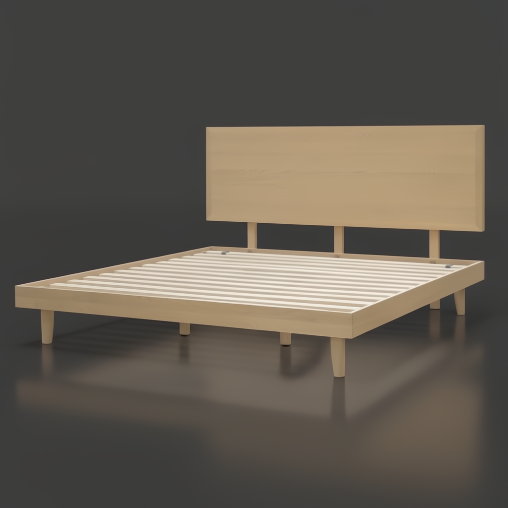 Pryce Queen platform bed with a light brown natural oak finish and low-profile mid-century modern design.