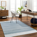 Hand-woven Surya Abby ABB-2302 area rug with blue and white transitional stripes in a home office.