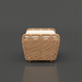 Woven natural rattan ottoman with a light beige cushion, suitable for indoor or outdoor use.