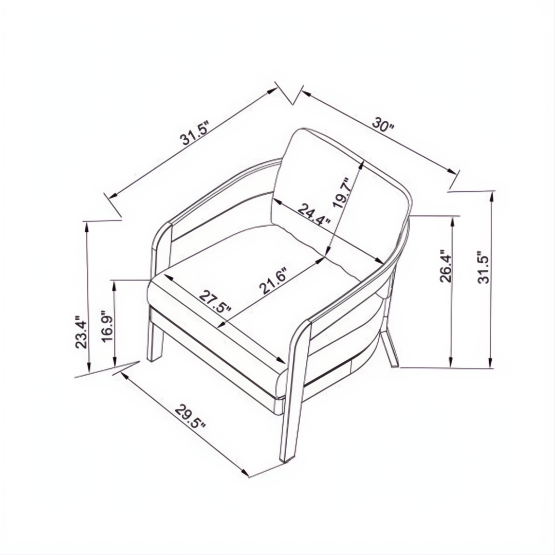 Line drawing of the Surya Daniella outdoor accent chair with dimensions, showing its gray frame and cushions.
