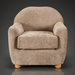 Surya Perch Accent Chair, a minimalist modern light gray polyester upholstered chair with a brown base.