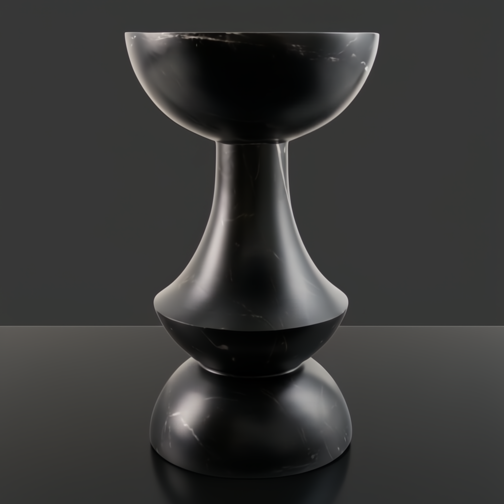 Surya Sheena black marble end table, 20"H, with an hourglass-shaped base and bowl-like top.