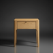 Surya Anello End Table with a brown oak veneer top, single drawer, and brown/metallic brass base.