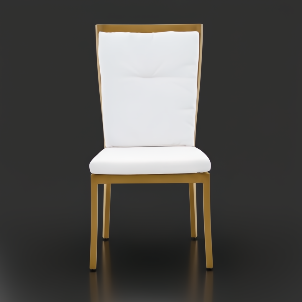 Surya Cape Town outdoor dining chair with wheat aluminum frame and white Sunbrella cushions.