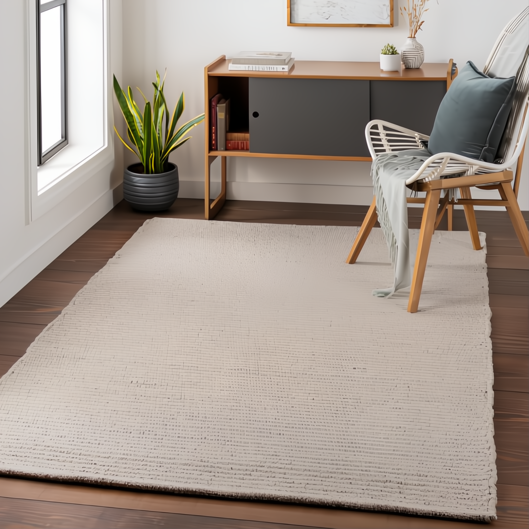 Surya Azalea AZA-2315 hand-woven light gray recycled PET rug with subtle texture in a modern room.