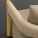 Surya Palma Swivel Chair with natural teak wood frame, rope-wrapped armrest, and beige Sunbrella cushion.