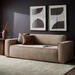 Surya Aira beige polyester sofa (89"W) with contemporary design, polyurethane foam cushioning, and two throw pillows.