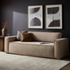 Surya Aira beige polyester sofa (89"W) with contemporary design, polyurethane foam cushioning, and two throw pillows.