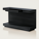 Surya Coburn black brushed mango wood console table with a soft-close drawer pulled open, minimalist modern design.