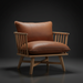 Surya Arco accent chair with brown leather cushions and a light beechwood frame.
