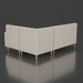 Light gray upholstered banquette bench with natural ash wood base and side cut-out detail.