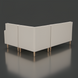 Light gray upholstered banquette bench with natural ash wood base and side cut-out detail.