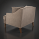 Surya Maywood accent chair with light brown polyester upholstery, dark brown wood legs, and two pillows.