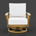 Surya Cape Town outdoor swivel chair with wheat hand-painted aluminum base and white Sunbrella cushions.