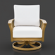 Surya Cape Town outdoor swivel chair with wheat hand-painted aluminum base and white Sunbrella cushions.
