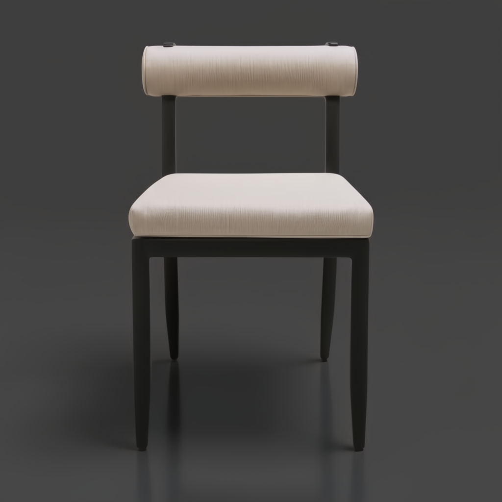 Surya Antibes Dining Chair with black aluminum frame and light beige Sunbrella acrylic upholstery.