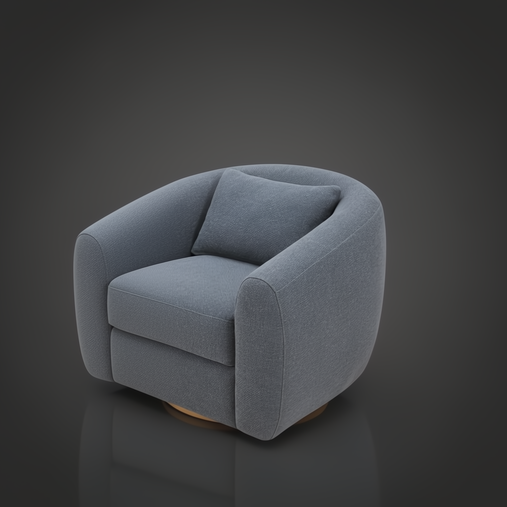 Blue Surya Loma swivel chair with a polyester and rayon cover, foam cushion, and ash wood base.