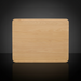 Close-up of a light brown oak veneer end table top with rounded corners.