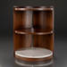 Dark brown mango wood end table with two shelves and a white marble base, 24"H x 20"W.