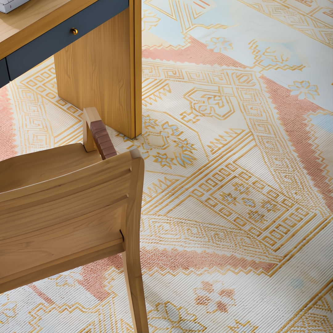 Surya Anadolu AAU-2307 hand-knotted wool/viscose area rug with traditional gold, pink, and blue pattern.