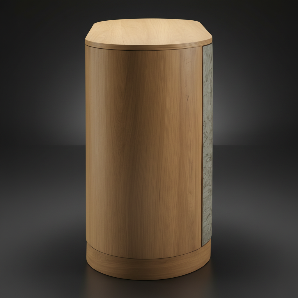 Surya Poros Cabinet with brown natural oak base and green lacquered cork veneer door.