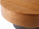 Surya Russula round coffee table with dark brown oak veneer top and metallic gold ombre iron base.
