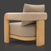Surya Palma outdoor accent chair with beige Sunbrella cushions, teak wood base, and PE rope-wrapped arms.