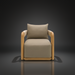 Surya Palma outdoor swivel chair with light brown Sunbrella fabric and natural teak wood frame.