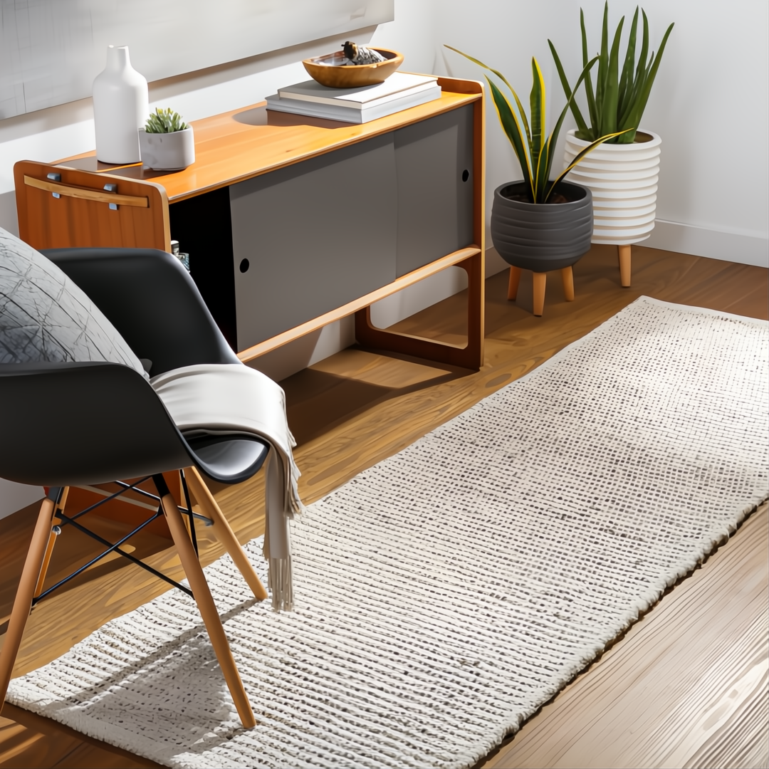 Hand-woven Surya Azalea AZA-2326 rug in light beige, black, and gray, made from recycled PET yarn.