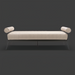 Surya Antibes outdoor bench with a light beige Sunbrella acrylic cushion, black aluminum base, and bolster arms.