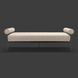 Surya Antibes outdoor bench with a light beige Sunbrella acrylic cushion, black aluminum base, and bolster arms.