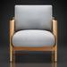 Surya Brielle accent chair with light blue polyester upholstery and a brown stained ash wood base.