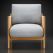 Surya Brielle accent chair with light blue polyester upholstery and a brown stained ash wood base.