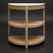 Surya Rosemary console table with a white marble top, natural mango wood base, and two curved shelves.