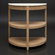 Surya Rosemary console table with a white marble top, natural mango wood base, and two curved shelves.